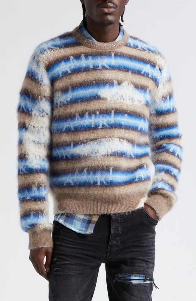 AMIRI Bleached Stripe Alpaca, Mohair & Wool Blend Crewneck Sweater Air Blue at Nordstrom,