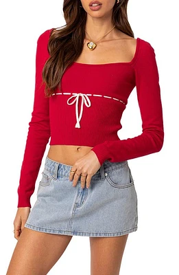 EDIKTED Natasha Square Neck Long Sleeve Knit Top Red at Nordstrom,