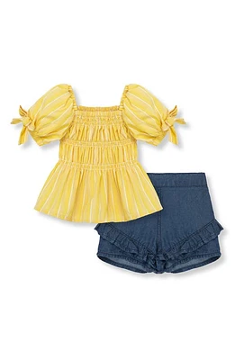 Habitual Stripe Puff Sleeve Top & Shorts Set Yellow at Nordstrom,