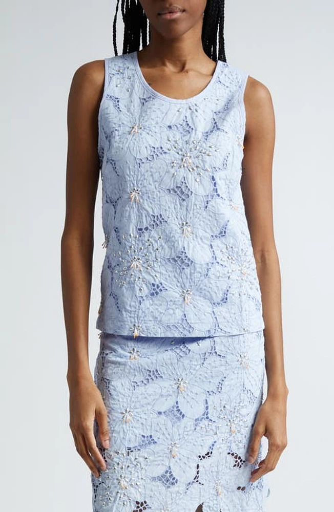 Wales Bonner Constellation Embellished Floral Lace Tank Light Blue at Nordstrom, Us