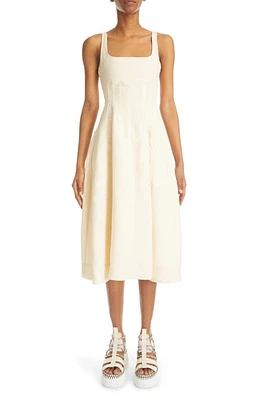 Chloé Vertical Dart Linen Midi Dress in Coconut Milk at Nordstrom, Size 8 Us