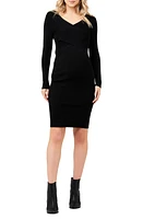 Ripe Maternity Sadie Long Sleeve Cross Front Rib Dress Black at Nordstrom,