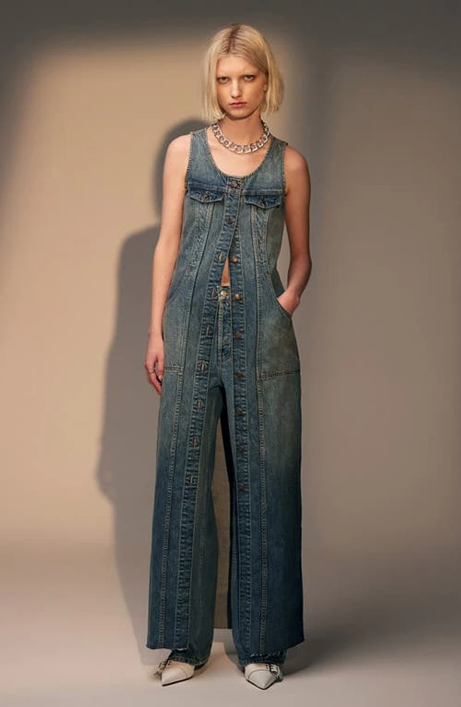 Topshop Sleeveless Denim Maxi Dress in Dirty Blue at Nordstrom, Size 2 Us