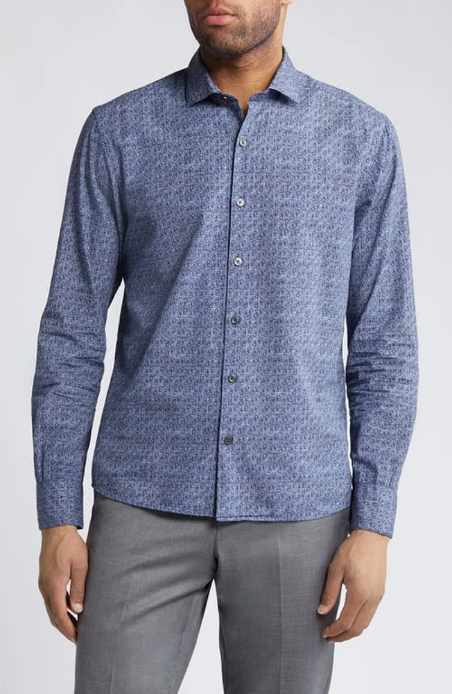 Robert Barakett Newpine Paisley Cotton Button-Up Shirt Blue at Nordstrom,