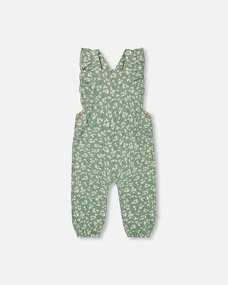 Deux Par Deux Little Girl's Muslin Printed Overall Green Jasmine Flower Print at Nordstrom