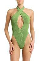 bond-eye Tatiana Plunge One-Piece Swimsuit in Matcha Palm at Nordstrom