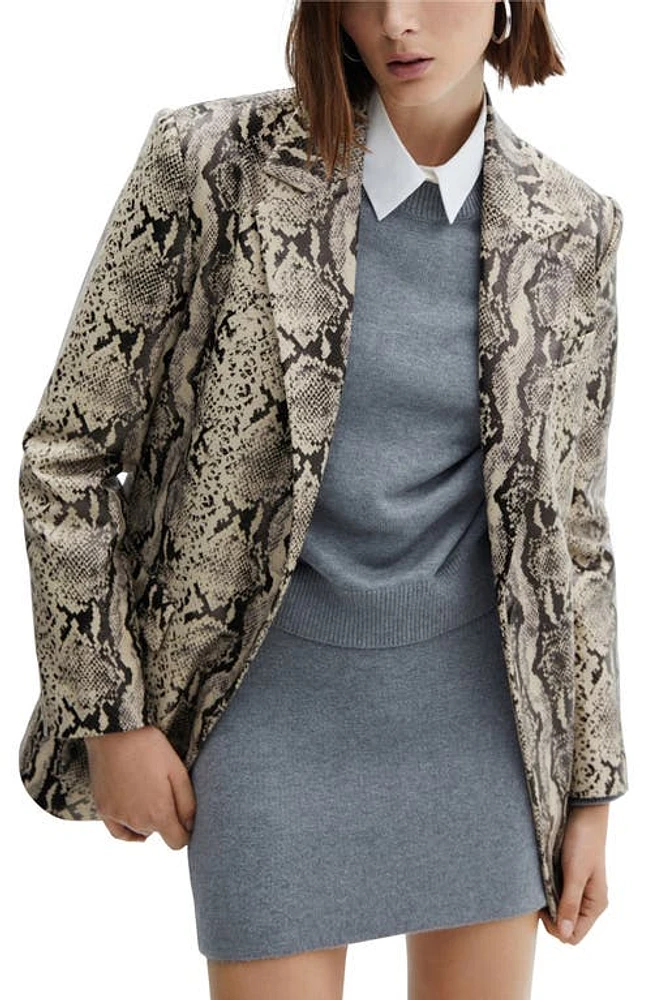 MANGO Kourtney Faux Snakeskin Blazer White at Nordstrom,