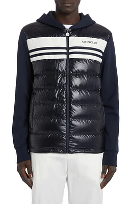 Moncler Quilted 750 Fill Power Down & Cotton Knit Hooded Cardigan in Dark Navy Blue at Nordstrom, Size Large