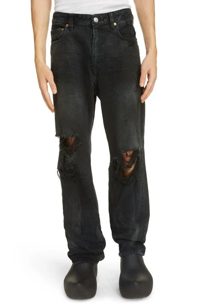 Balenciaga Destroyed Ripped Nonstretch Jeans Flat Black at Nordstrom,