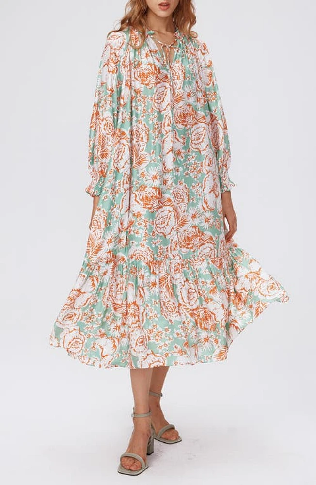 Diane von Furstenberg Fortina Floral Print Long Sleeve Dress June Bloom Jade at Nordstrom,