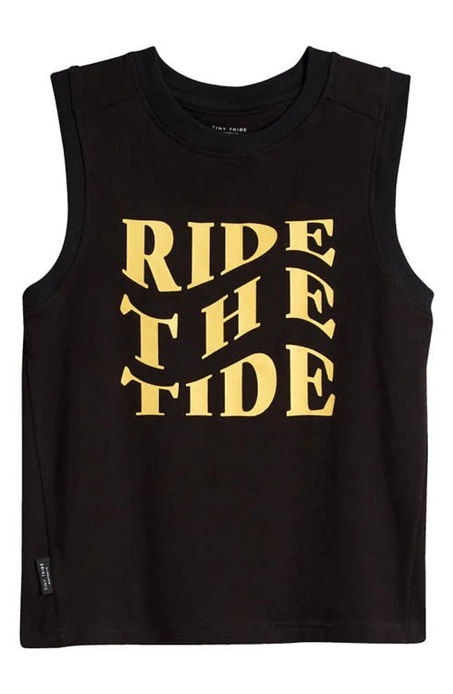 TINY TRIBE Kids' Ride the Tide Graphic Muscle Tee Black at Nordstrom,