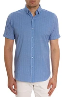 Robert Graham Shuler Deco Print Short Sleeve Stretch Cotton Button-Up Shirt Blue at Nordstrom,