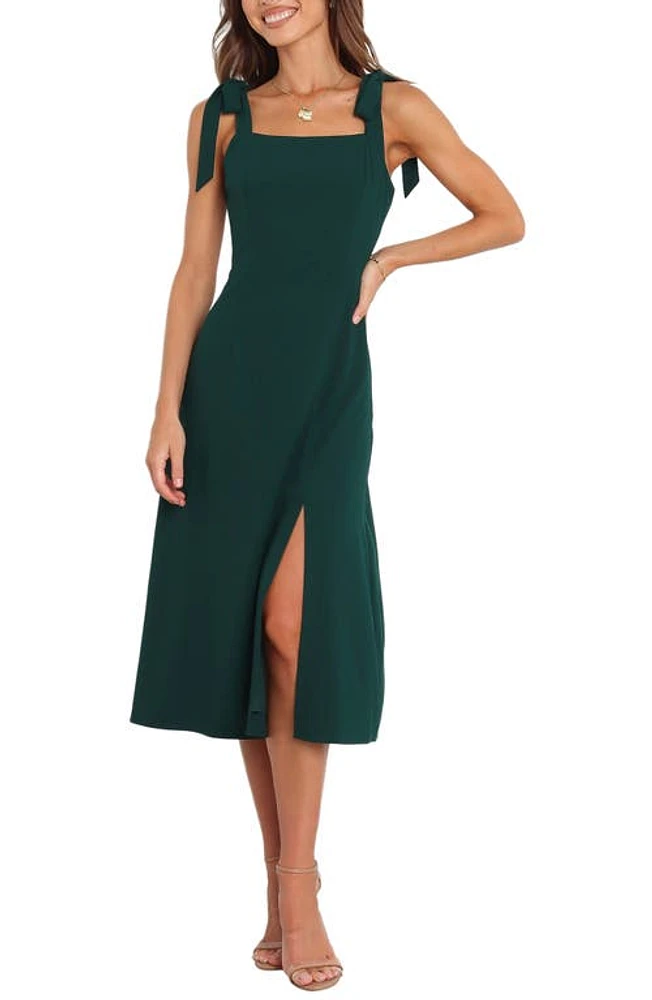 Petal & Pup Laurel Tie Shoulder A-Line Midi Dress in Emerald at Nordstrom, Size 6