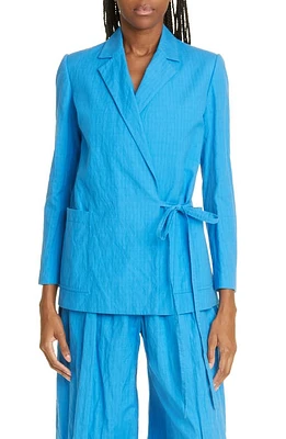 JASON WU Tie Detail Linen & Cotton Blazer Cornflower at Nordstrom,