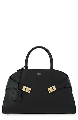 FERRAGAMO Hug Leather Top-Handle Bag in Nero at Nordstrom