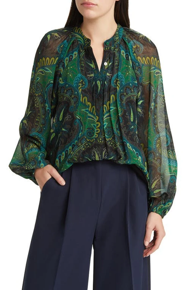 KOBI HALPERIN Paisley Print Georgette Peasant Top in Ivy Multi at Nordstrom, Size X-Large