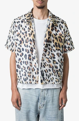 mnml Animal Print Short Sleeve Button-Up Shirt Beige Multi at Nordstrom,