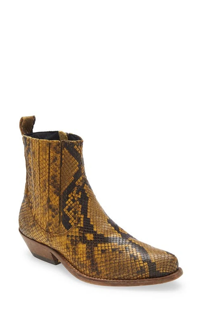 Golden Goose Santiago Snakeskin Embossed Western Boot in Mustard Black Snake at Nordstrom, Size 9Us