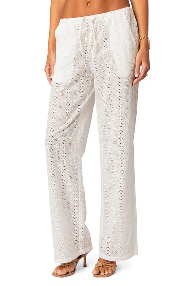 EDIKTED Lemon Lacey Cotton Eyelet Pants White at Nordstrom,