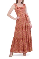 Eliza J Chevron Stripe Tiered Ruffle Maxi Dress Orange Mult at Nordstrom,