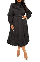 BUXOM COUTURE Belted Bubble Hem Long Sleeve Midi Dress at Nordstrom, X