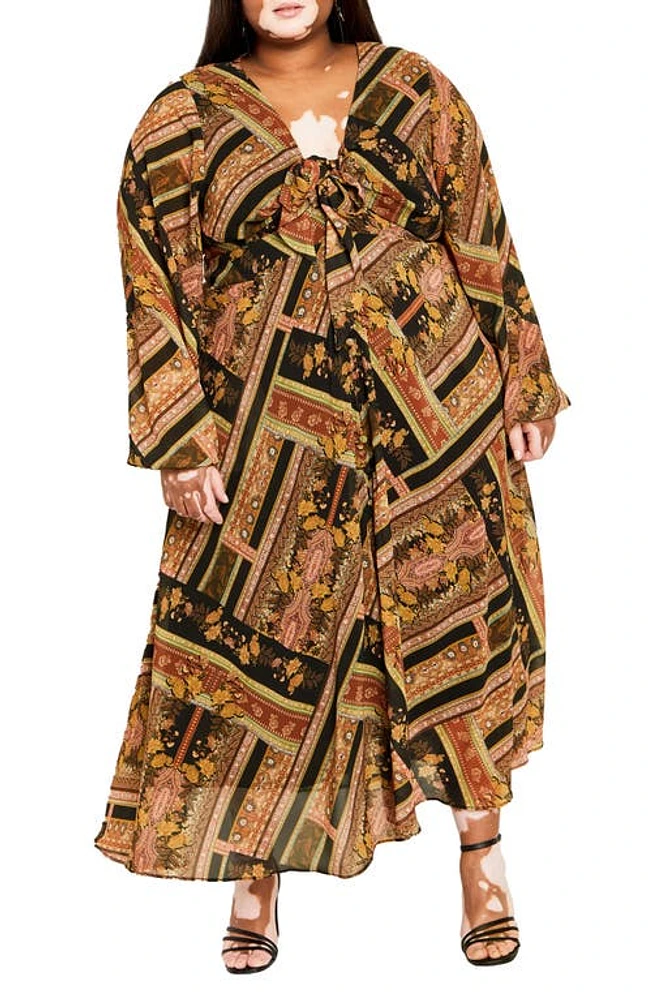 City Chic Margo Mixed Print Long Sleeve Maxi Dress in Angelina Print at Nordstrom, Size Xxs