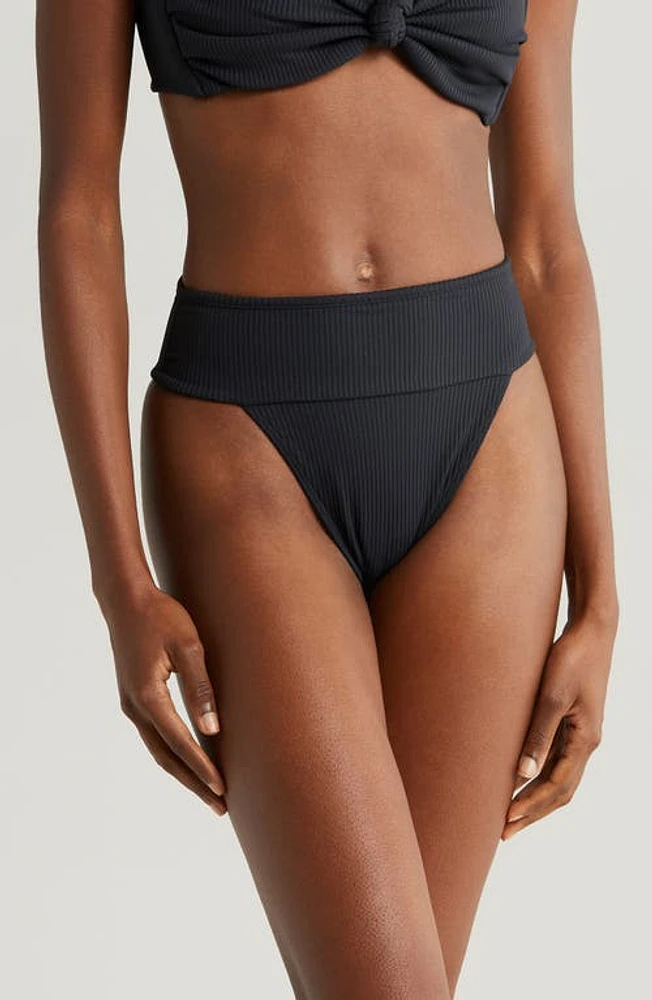 MONTCE Tamarindo Rib High Cut Bikini Bottoms Black at Nordstrom,