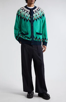 Sacai Icelandic Jacquard Cardigan Green at Nordstrom,