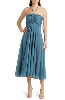 Charles Henry Gathered Halter Sundress Teal at Nordstrom,