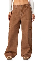 EDIKTED Stonewash Mid Rise Rigid Cargo Jeans Brown-Washed at Nordstrom,