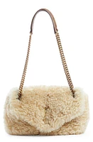 Saint Laurent Calypso Genuine Shearling Shoulder Bag in Naturel/Dark Cigar at Nordstrom