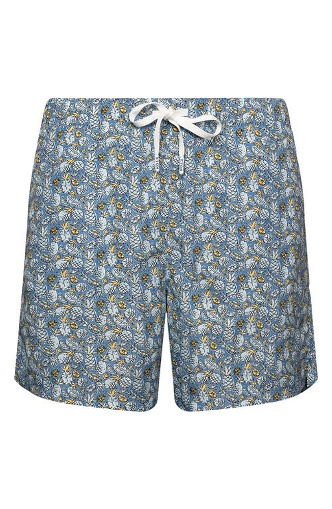 Eton Pineapple Print Swim Trunks Blue at Nordstrom,