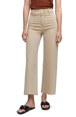 MANGO High Waist Raw Hem Wide Leg Jeans Sand at Nordstrom,