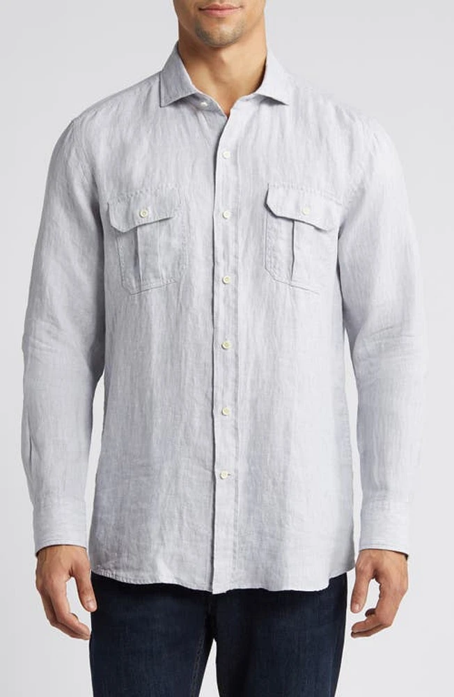 Peter Millar Crown Crafted Lev Linen Button-Up Shirt British Grey at Nordstrom,