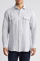 Peter Millar Crown Crafted Lev Linen Button-Up Shirt British Grey at Nordstrom,