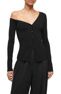 STAUD Craftsman One-Shoulder Rib Cardigan Black at Nordstrom,