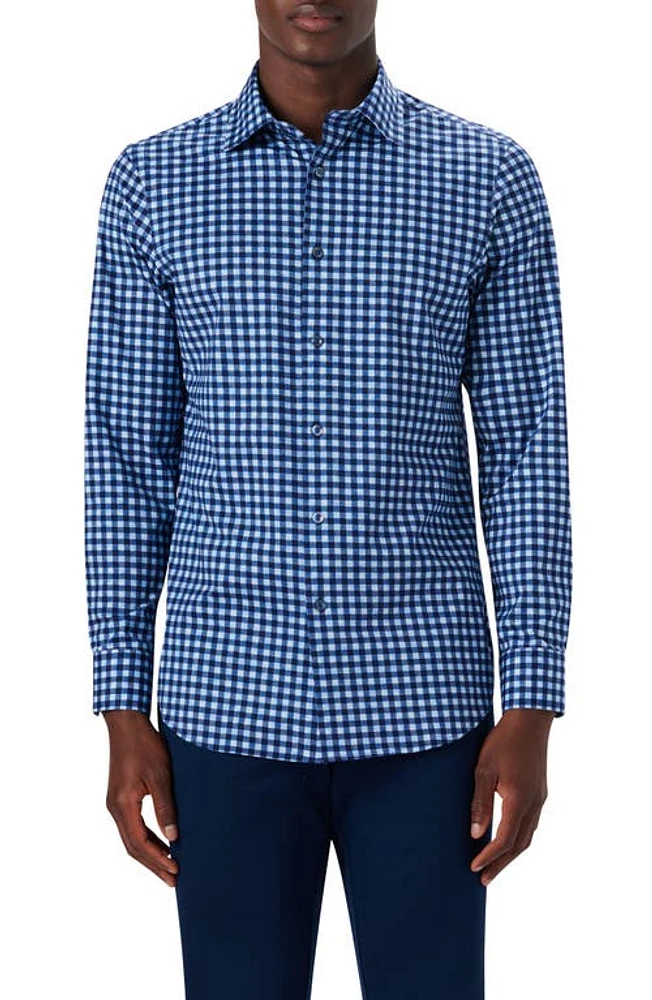 Bugatchi OoohCotton Shepherd Check Button-Up Shirt Classic Blue at Nordstrom,