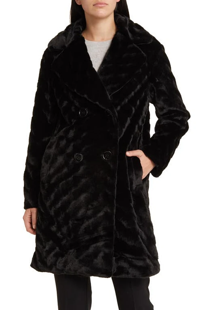 Via Spiga Double Breasted Faux Fur Coat Black at Nordstrom,