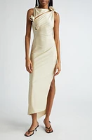 Coperni Rosette Cutout Asymmetric Stretch Jersey Gown in Beige at Nordstrom, Size Large