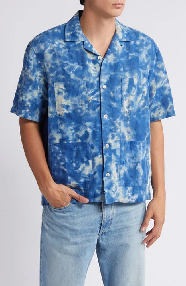 Corridor Tie Dye Linen & Cotton Camp Shirt Indigo at Nordstrom,