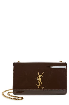 Saint Laurent Medium Kate Patent Leather Chain Shoulder Bag in Spicy Chocolate at Nordstrom