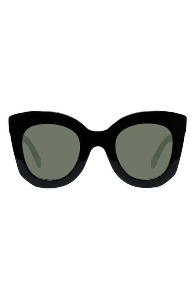 CELINE Special Fit 49mm Small Cat Eye Sunglasses in Black/Green at Nordstrom