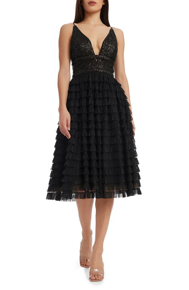 Dress the Population Becca Sequin & Tulle Tiered Black at Nordstrom,