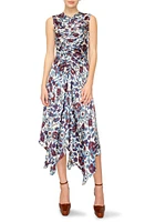 MELLODAY Floral Print Ruched Satin Midi Dress at Nordstrom,