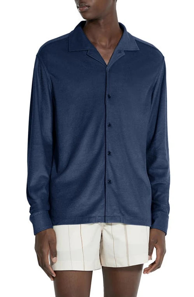 ZEGNA Sponge Cotton & Silk Knit Button-Up Shirt Blu Ciano at Nordstrom,