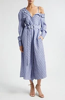 Cinq à Sept Marcella Asymmetric Stripe Long Sleeve Midi Shirtdress Navy/Raincloud at Nordstrom,