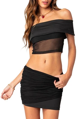 EDIKTED Hadley Foldover Mesh Tube Top Black at Nordstrom,