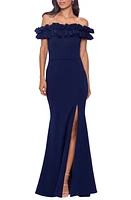 Xscape Evenings Off the Shoulder Ruffle Crepe Trumpet Gown at Nordstrom,