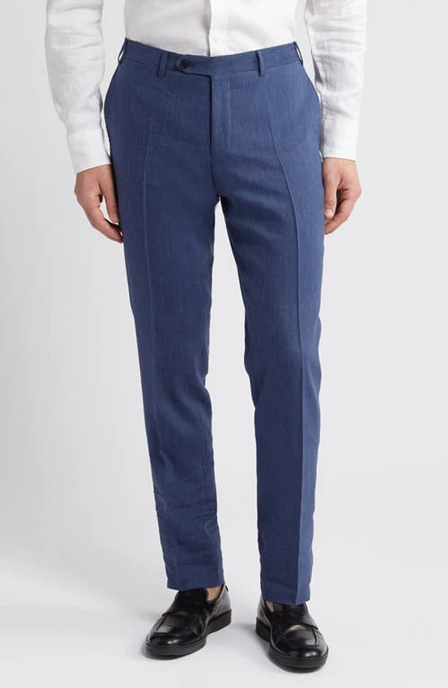 Canali Milano Trim Fit Linen & Wool Dress Pants Blue at Nordstrom, Eu