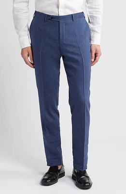 Canali Milano Trim Fit Linen & Wool Dress Pants Blue at Nordstrom, Eu